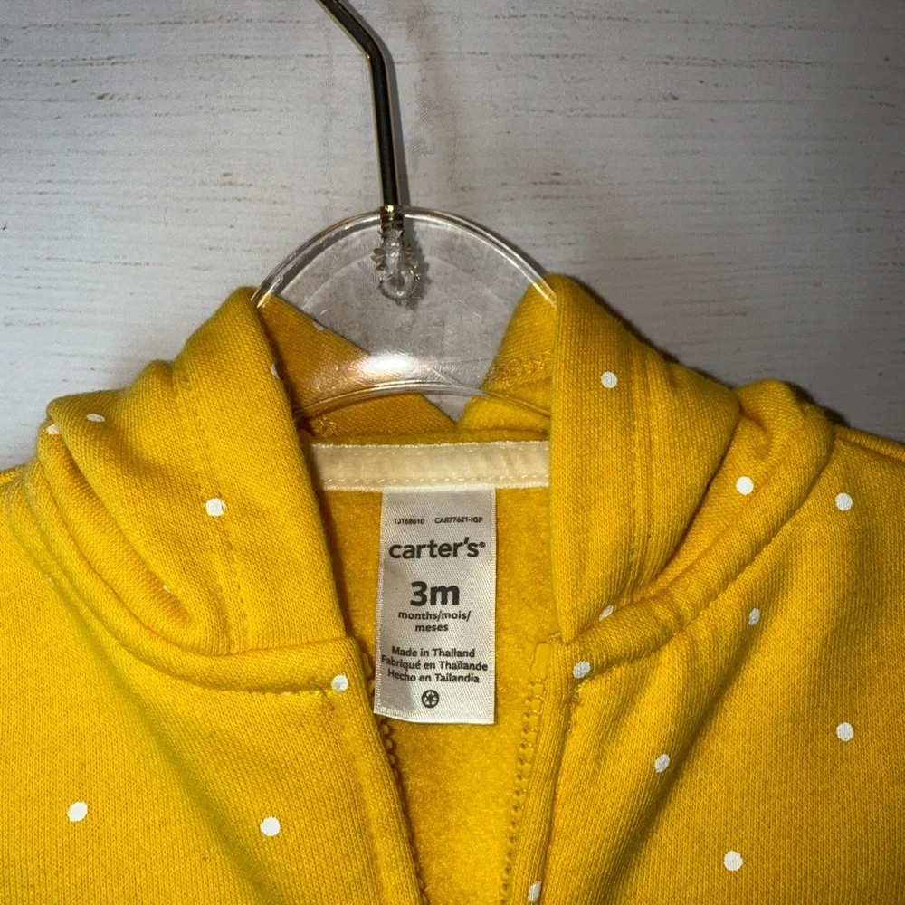 Carter's Yellow Hoodie with Bunny and Polka Dots Size 3 Months
